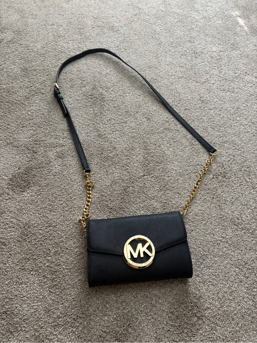 Michael Kors Black Crossbody with Gold MK Emblem